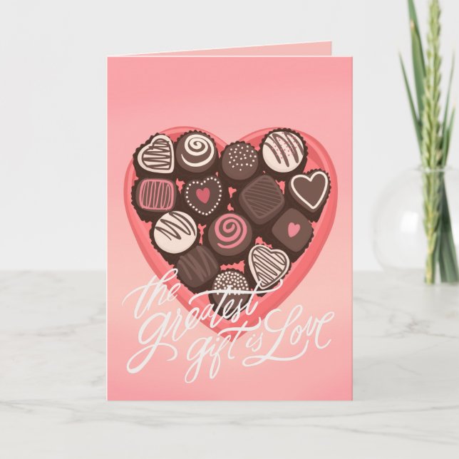 Hjärtformad chokladlåda Valentines hälsning Kort (Framsida)