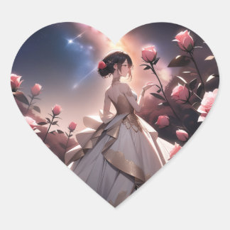 Hjärtformad dekal brud med rosa rosor hjärtformat klistermärke