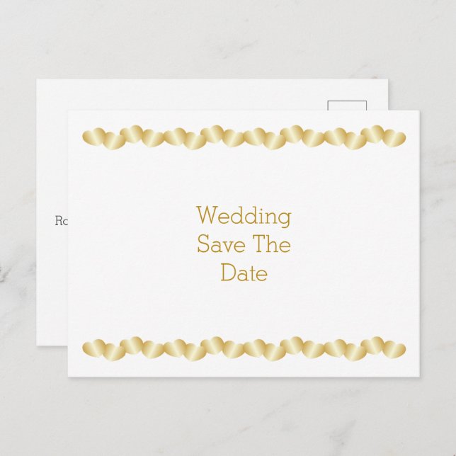 Hjärtformad design Guld Färgad Bröllop Spara Datum Meddelande Vykort (Fram/baksida)