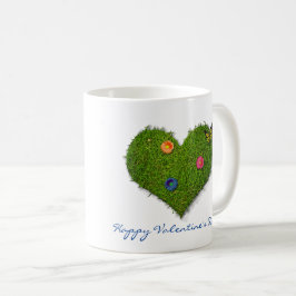 Hjärtformad Gräsmatta Flowers Butterfly Kaffemugg