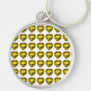 Hjärtformad Gult Gemstone Citrine Rund Silverfärgad Nyckelring