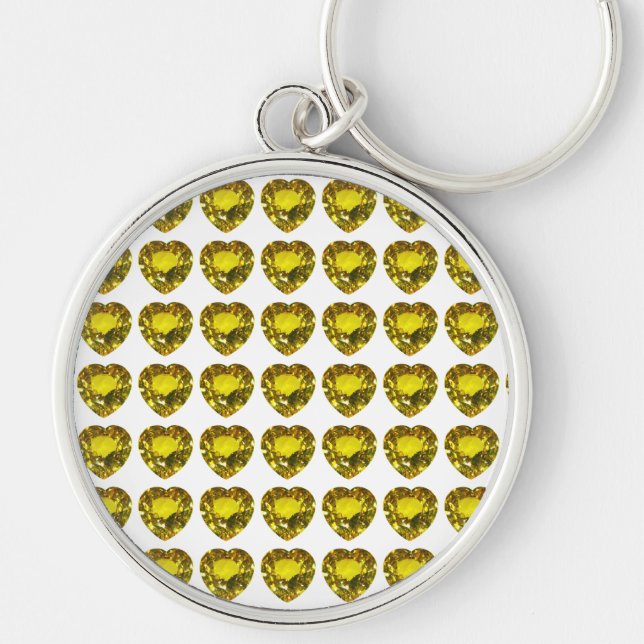 Hjärtformad Gult Gemstone Citrine Rund Silverfärgad Nyckelring (Framsidan)