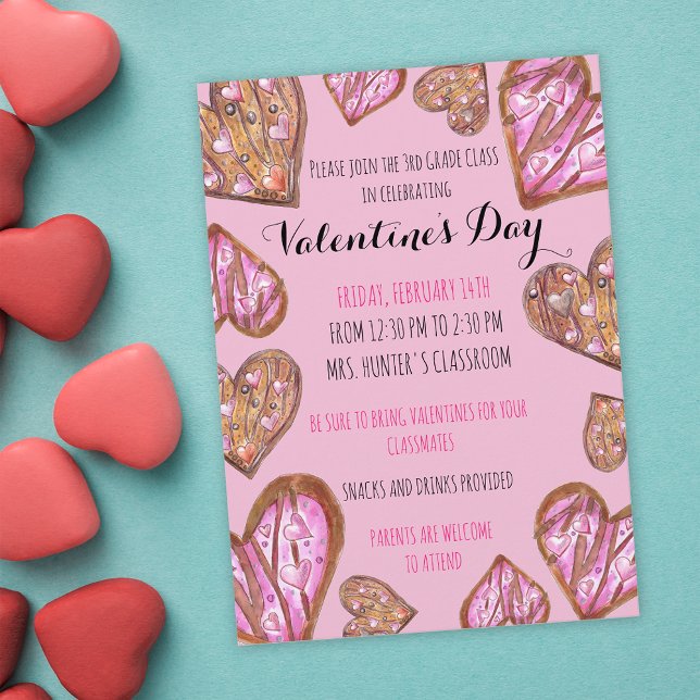 Hjärtformad kookies Valentindagen School Party Inbjudningar (Skapare uppladdad)