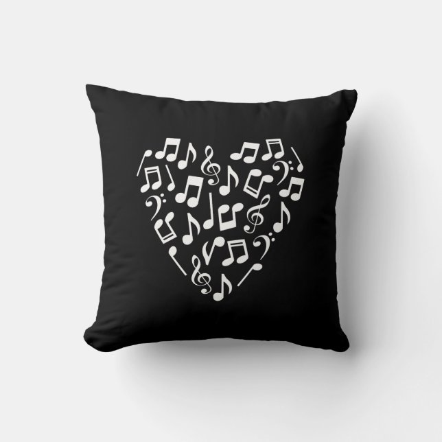 Hjärtformad Musik noter Pillow (Mörkens bakgrund) Kudde (Framsida)