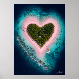 Hjärtformad ö med rosa sand satellitvy poster