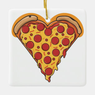 Hjärtformad Pepperoni Pizza Design Julgransprydnad Keramik