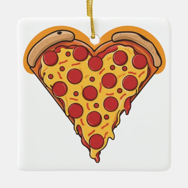Hjärtformad Pepperoni Pizza Design Julgransprydnad Keramik (Framsida)