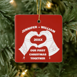 Hjärtformad Personlig av Händer-handskar Julgransprydnad Keramik