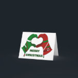 Hjärtformad Personlig av Händer-handskar Kort<br><div class="desc">Visa dig från kärlek för skidåkning,  snowboardspel och andra vintersporter med de här personlig julkorten. De har en illustration av ett par skidhandskar i festive Red och grönt i hjärtform. Du kan anpassa meddelandet inuti.</div>