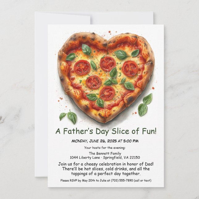 Hjärtformad Pizza Party - Editable Far's Day Inbjudningar (Framsida)