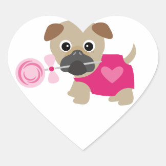 Hjärtformad pug Valentine Lollipop-Stickers Hjärtformat Klistermärke