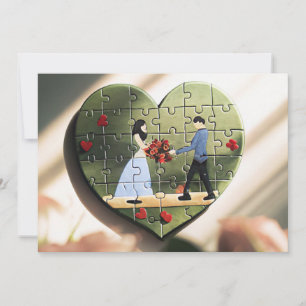 Hjärtformad puzzle-bröllopsinbjudan inbjudningar