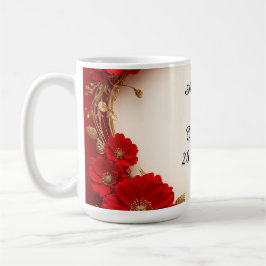 Hjärtformad röd blomsterkant med glitter kaffemugg