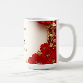 Hjärtformad röd blomsterkant med glitter kaffemugg
