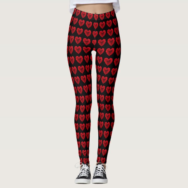 Hjärtformad Röd ros Leggings (Framsida)