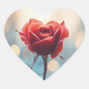 Hjärtformad Röd ros med Dreamy Bokeh Background Hjärtformat Klistermärke