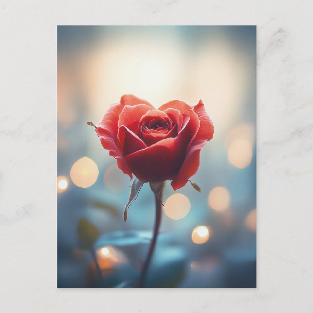 Hjärtformad Röd ros med Dreamy Bokeh Background Vykort (Framsida)