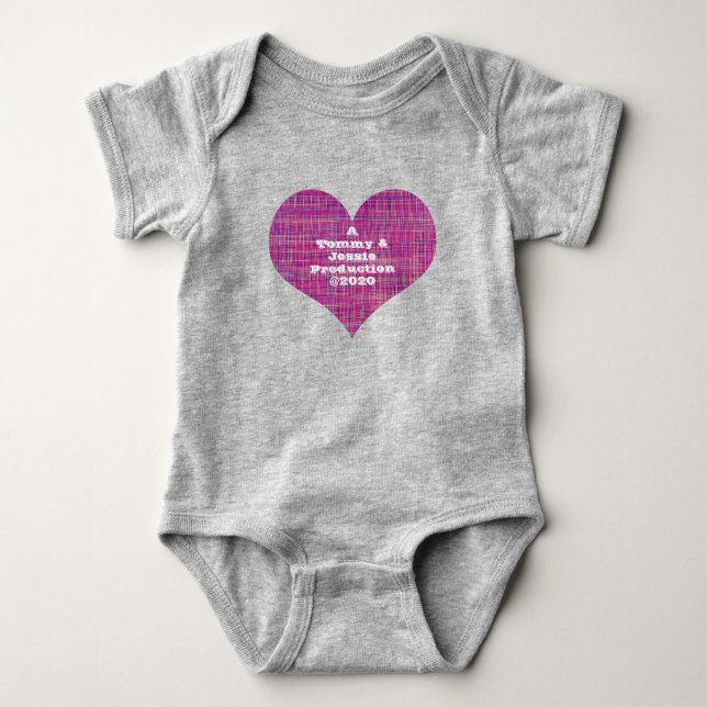 Hjärtformad Rosa Grid Baby One-Biet T Shirt (Framsida)