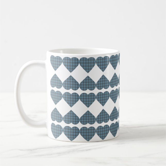 Hjärtformad rutig blågrå kaffemugg (Vänster)