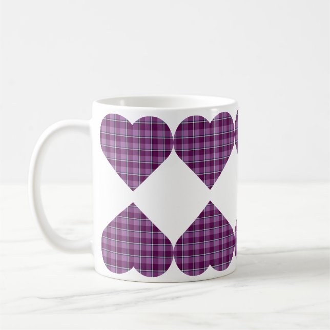 Hjärtformad rutig lila rosa kaffemugg (Vänster)