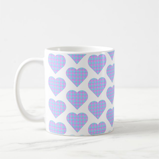 Hjärtformad Rutig Ljusblå Rosa Kaffemugg (Vänster)