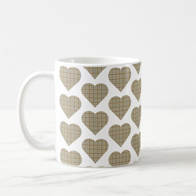 Hjärtformad rutig Tan Blå Vit Kaffemugg (Vänster)