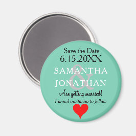 Hjärtformad Seafoamgrön Bröllopsinbjudan Magnet