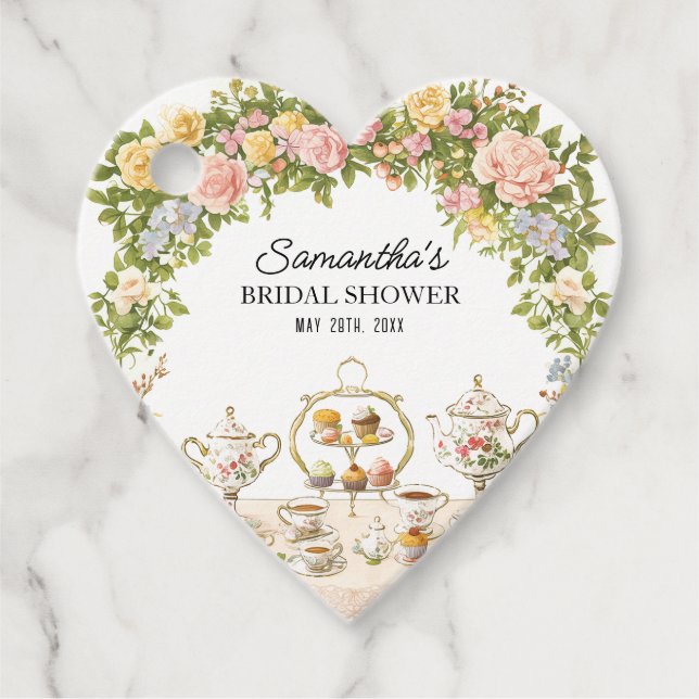 Hjärtformad Tea Party Bröllopsfest Förmånsetikett  Gåvor Etiketter (Framsida)