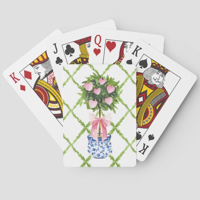 Hjärtformad Topiary Träd Chinoiserie Casinokort (Baksidan)