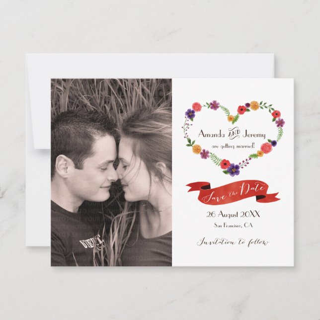 Hjärtformad utandning av blomman Rustic Bröllop Meddelande (Framsida)