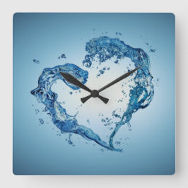 Hjärtformad Vatten Stänk Fyrkantig Klocka