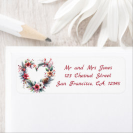 Hjärtformad vattenfärgad Blommigt Utandning - jul Returadress Etikett