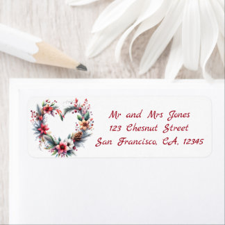 Hjärtformad vattenfärgad Blommigt Utandning - jul Returadress Etikett