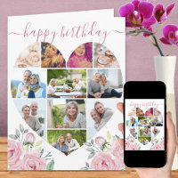 Hjärtformade 11 Photo Collage Rosa Peony Birthday