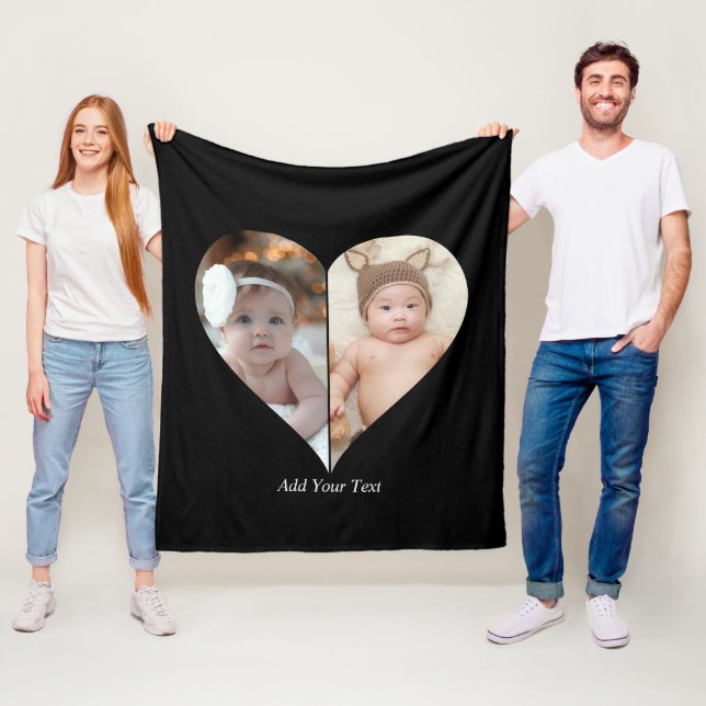 Hjärtformade 2 fotokollage fleecefilt (På plats)