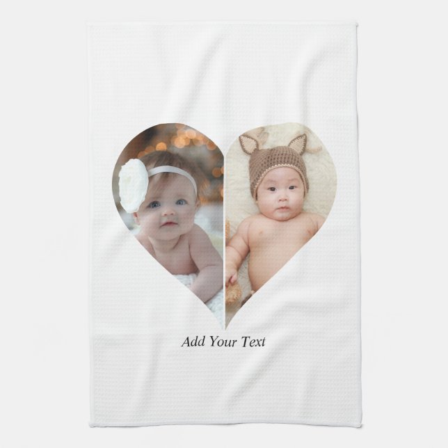 Hjärtformade 2 fotokollage kökshandduk (Vertikal)