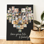 Hjärtformade 36 Photo Collage Kärlek Life Family C Canvastryck<br><div class="desc">Skapa en egen arbetsyta med 36 av dina favoritfoton. Fotomallen har konfigurerats för att skapa en hjärtformade fotokollage och visa bilder i en blandning av porträtt, liggande och fyrkantiga instrumentformat. Designen har en svart bakgrund och texten "kärlek ditt liv och familj" i handskrivet skript för elegant. Om du vill ha...</div>