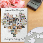 Hjärtformade 36 Photo Collage kommer du att gifta  Pussel<br><div class="desc">Hjärtformade fotokollage-pussel med 36 av dina favoritfoton. Din partners namn och "Will you Marry Me?" är skrivna i handskript och fotomallen är konfigurerad för att automatiskt visning dina foton i en hjärtform. Lodrät Samla användor, fyrkantiga och liggande bilder. Om du har problem med placeringen i bild, försök beskära till lämplig...</div>