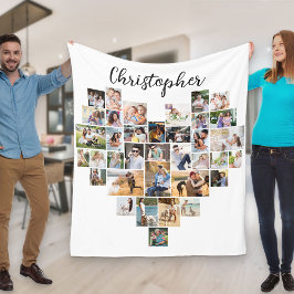 Hjärtformade 36 Photo Collage Script Namn White Fleecefilt