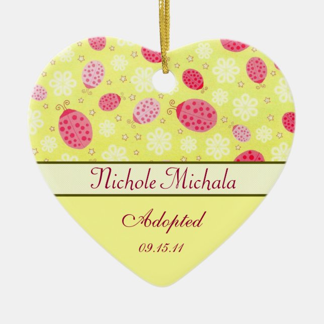 Hjärtformade adoptionmeddelande för rosa julgransprydnad keramik (Framsidan)