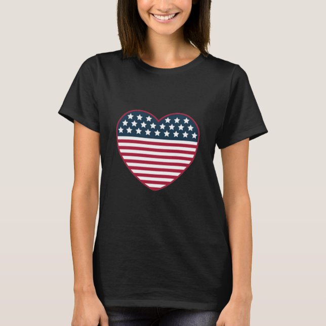 Hjärtformade amerikansk Flagga T Shirt (Framsida)