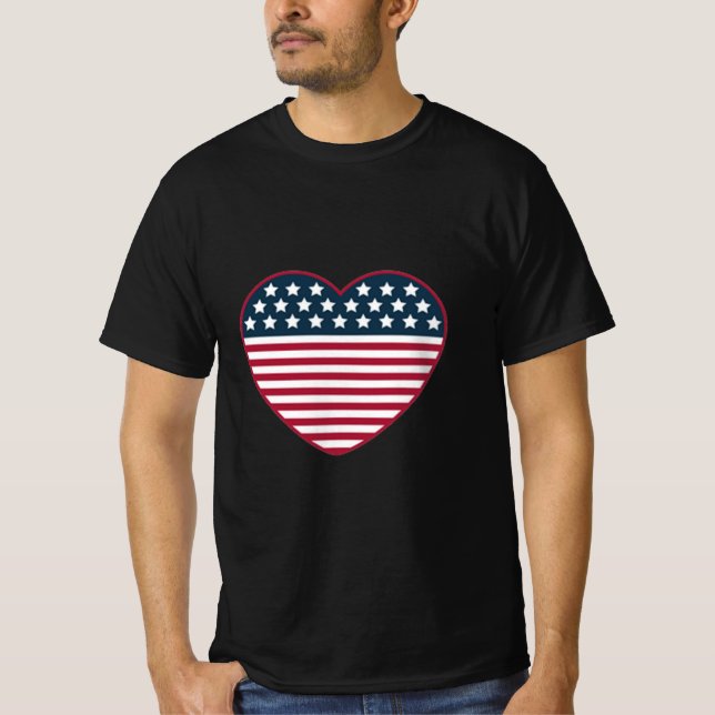 Hjärtformade amerikansk Flagga T Shirt (Framsida)