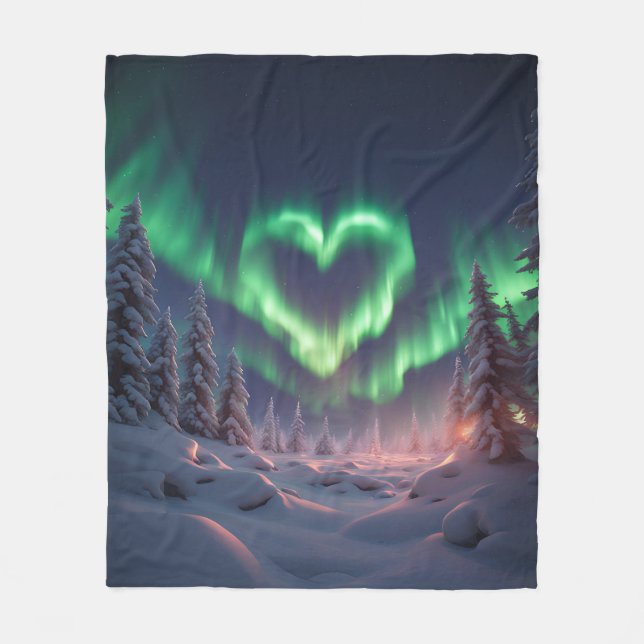 Hjärtformade Aurora Borealis Fleecefilt (Framsidan)