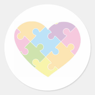 Hjärtformade Autism Puzzle Pastel Färg T-Shirt Runt Klistermärke