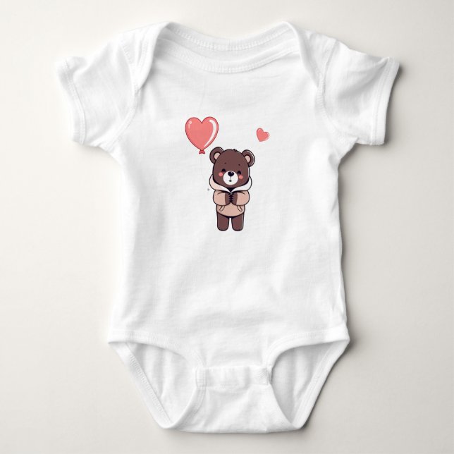 hjärtformade ballong för björnbjörn i baby t shirt (Framsida)