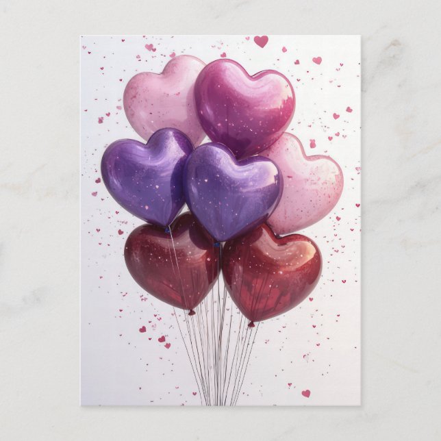 Hjärtformade ballonger Valentinets Hälsning Vykort (Framsida)