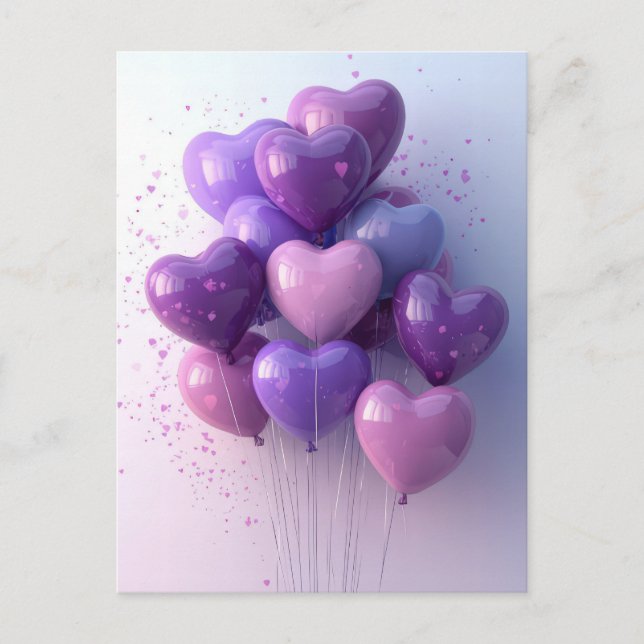 Hjärtformade ballonger Valentinets Hälsning Vykort (Framsida)
