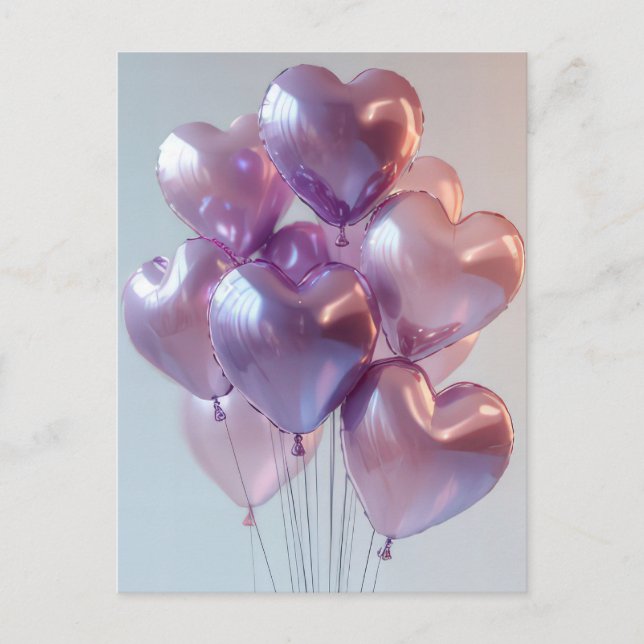 Hjärtformade ballonger Valentinets Hälsning Vykort (Framsida)