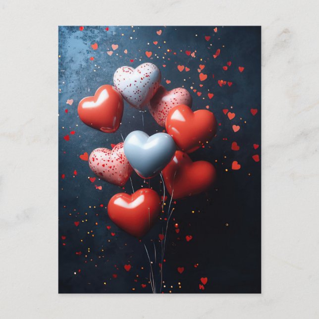 Hjärtformade ballonger Valentinets Hälsning Vykort (Framsida)