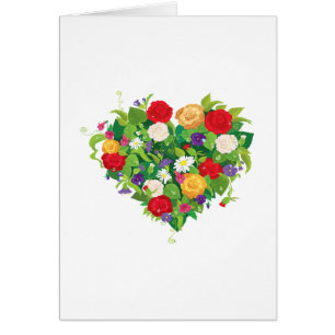 Hjärtformade blommor hälsningskort